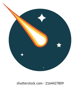 Comet and star in galaxy, asteroid or meteor in space and cosmos background. Night meteorite and sky, fireball in the sky. Science astronomy and astrology, cosmos and universe illustration. Vector.