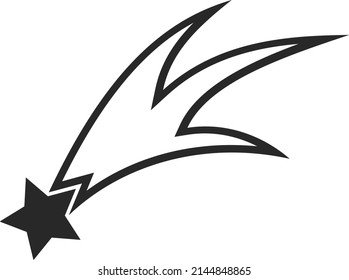 A comet is a star in space. A shooting star. Flat black icon. Vector illustration isolated on a white background.