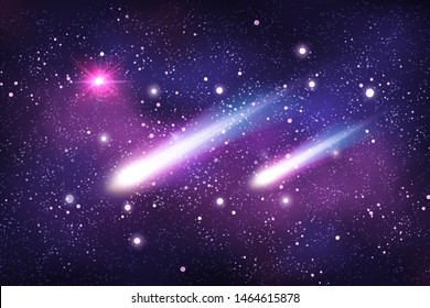Comet and stars in space, vector illustration. 