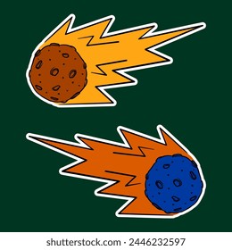 Comet Sticker Illustration with Pop Art Style