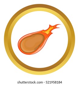 Comet vector icon in golden circle, cartoon style isolated on white background