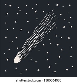 Comet vector illustration on black background, comet tail
