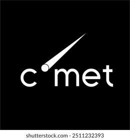 Comet word design with comet illustration on letter O.