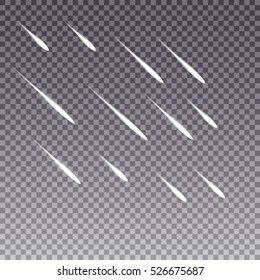 comets shower isolated on transparent background.