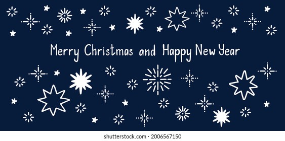 Comets and Stars Hand Drawn Doodle Background. Merry Christmas and Happy New Year Quote Lettering. Star and comets in space banner for web and print