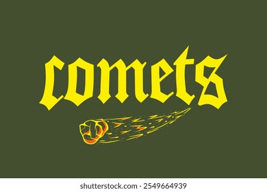 comets vector illustration print with gothic lettering font, for graphic varsity, t shirt, poster print