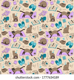 
comfort, background, favorite 
object, favorite cat, vector illustration, pattern
