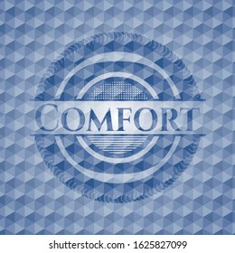Comfort blue badge with geometric pattern background. Vector Illustration. Detailed.