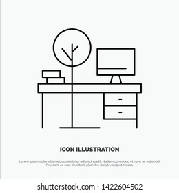 Comfort, Desk, Office, Place, Table Line Icon Vector