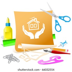 comodidad en las manos. Plantilla de papel vector.