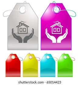 comfort in hands. Vector tags.