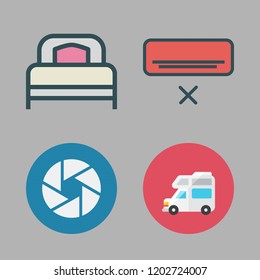 comfort icon set. vector set about bed, air conditioner, caravan and shutter icons set.