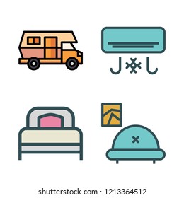 comfort icon set. vector set about livingroom, air conditioner, bed and caravan icons set.