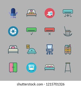 comfort icon set. vector set about air conditioner, bed, caravan and livingroom icons set.