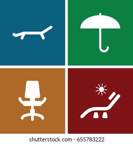 Comfort icons set. set of 4 comfort filled icons such as sunbed, office chair