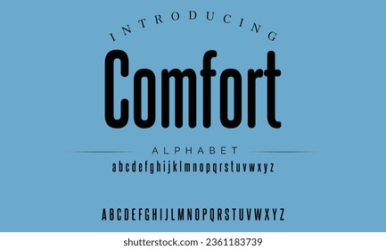 Comfort MADE Sports minimal tech font letter set. Luxury vector typeface for company. Modern gaming fonts logo design.