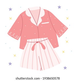 Comfort Pink pajamas.Night suit for sleeping.Simple Hand drawn illustration. 