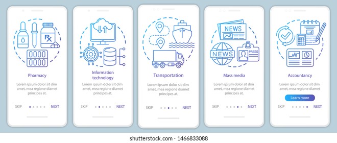 Comfort, service industries onboarding mobile app page screen vector template. Informational services. Walkthrough website steps with linear illustrations. UX, UI, GUI smartphone interface concept
