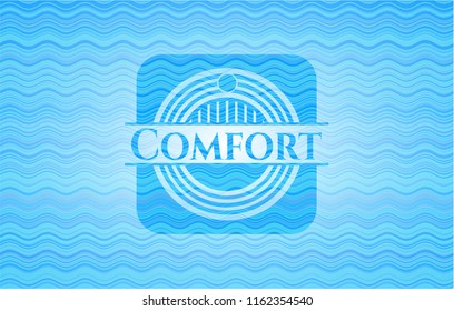 Comfort sky blue water badge background.
