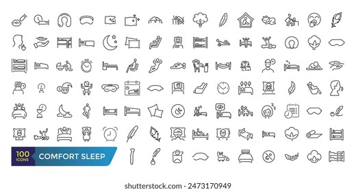 Comfort sleep simple outline icon set. Blanket pillow properties line icon set. Collection and pack of linear web and ui icons. Editable stroke. Vector illustration