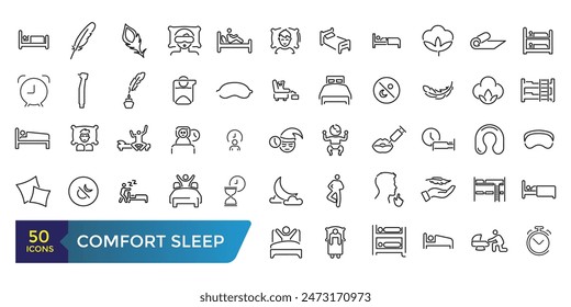 Comfort sleep simple outline icon set. Blanket pillow properties line icon set. Collection and pack of linear web and ui icons. Editable stroke. Vector illustration