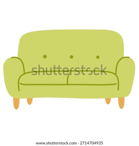 Comfort sofa icon in flat hand-drawn style for safe space and self care themes. Ideal for relaxation visuals and mental wellness content.