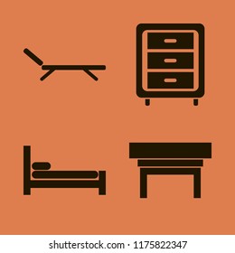 comfort vector icons set. with bed, chaise lounge and nightstand in set