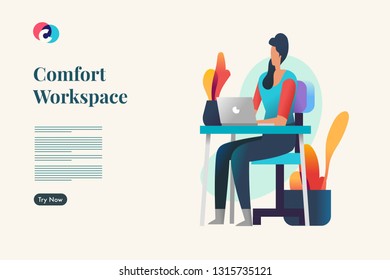 Comfort Working Space. Web landing page template vector
