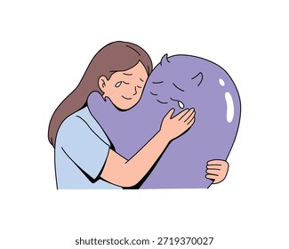 Confórmate cuando te sientas triste. Autoaceptación y Sanación. Integración Emocional. Ilustración vectorial plana. 