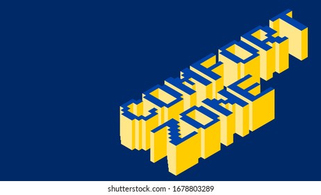 Zona de confort en texto 3d con fondo de color azul 