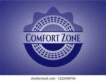 Comfort Zone badge with denim background