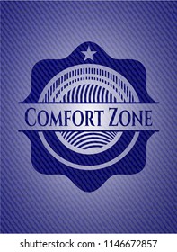 Comfort Zone badge with denim texture