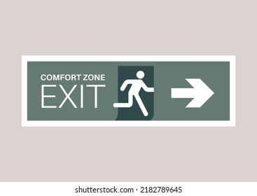 Salida de zona de confort, concepto que imita un signo de emergencia