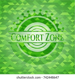 Comfort Zone green emblem with triangle mosaic background