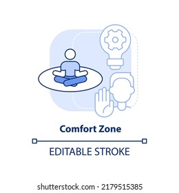 Comfort zone light blue concept icon. Low anxiety state. Resisting changes reason abstract idea thin line illustration. Isolated outline drawing. Editable stroke. Arial, Myriad Pro-Bold fonts used