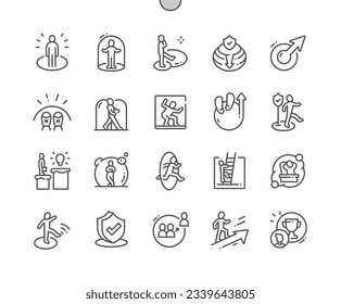 Comfort zone. Person bubble. Leaving comfort zone, step out. Personal growth. Pixel Perfect Vector Thin Line Icons. Simple Minimal Pictogram