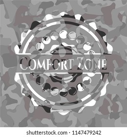 Comfort Zone written on a grey camouflage texture