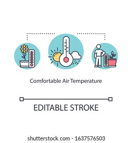 Comfortable air temperature concept icon. Indoor gardening. Houseplant care. Plant growing conditions idea thin line illustration. Vector isolated outline RGB color drawing. Editable stroke