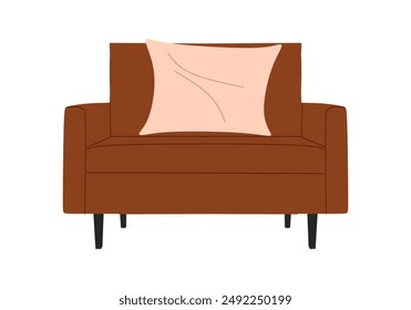 Comfortable armchair in flat style. Modern interior furniture design element isolated on white background. Cozy armchair with pillow for living room or office. Colored vector illustration