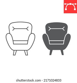 Comfortable armchair line and glyph icon, furniture and interior, armchair vector icon, vector graphics, editable stroke outline sign, eps 10.