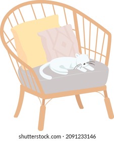 Comfortable armchair with pet semi flat color vector item. Grey chair. Realistic object on white. Interior isolated modern cartoon style illustration for graphic design and animation