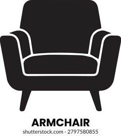 Comfortable Armchair Vector Silhouette Icon for Living Room Furniture, Hotel Lounge, and Interior Design UI.