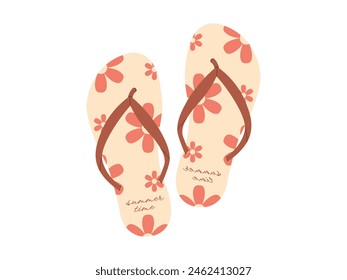 Comfortable beach pairs of shoes. Summer bright flip flops. Vector illustration