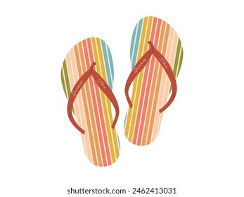 Comfortable beach pairs of shoes. Summer bright flip flops. Vector illustration