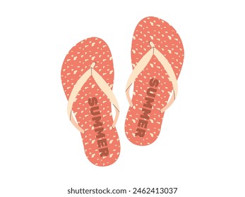 Comfortable beach pairs of shoes. Summer bright flip flops. Vector illustration