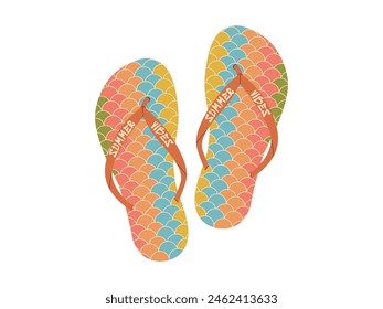 Comfortable beach pairs of shoes. Summer bright flip flops. Vector illustration