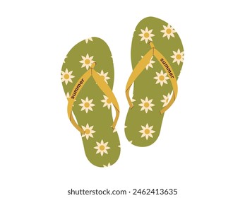 Comfortable beach pairs of shoes. Summer bright flip flops. Vector illustration