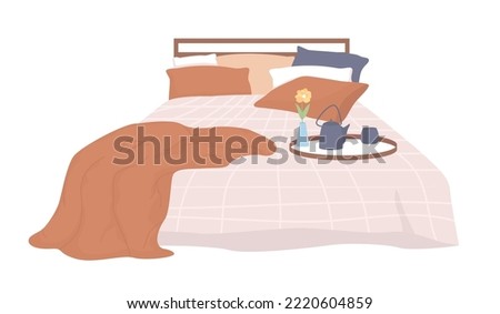 Comfortable bed semi flat color vector object. Editable element. Full sized item on white. Bedroom interior design simple cartoon style illustration for web graphic design and animation