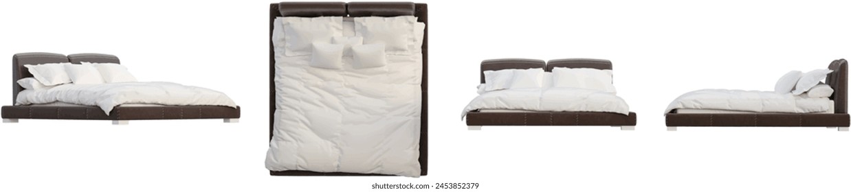 Cama cómoda con almohadas blancas suaves en el interior