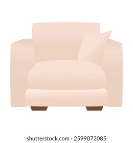 Comfortable beige armchair, cartoon flat design interior element, isolated on white background